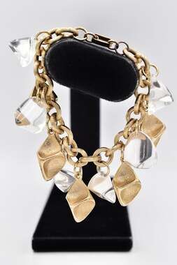 Vintage Chunky 70s Charm Bracelet Clear Lucite Gold Chain Chunky 1970s BinAD